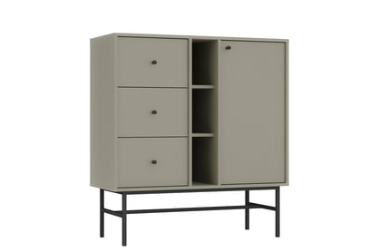 Jednodverová komoda Lotina 100 cm so zásuvkami a poličkami - eukalyptus / čierny rám