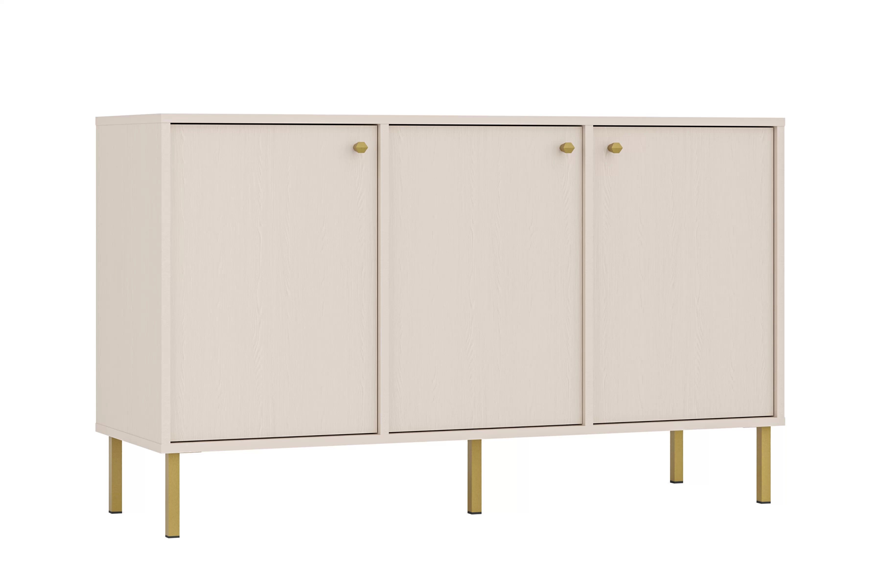 Piesková komoda Lotina 125 cm s tromi dverami - zlaté nohy Komoda Lotina 125 cm trojdverová - Béžová Pieskový / zlote nožičky