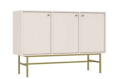 Piesková komoda Lotina 125 cm s tromi dverami - zlatý rám Komoda Lotina 125 cm trojdverová - Béžová Pieskový / zlaté Rošt