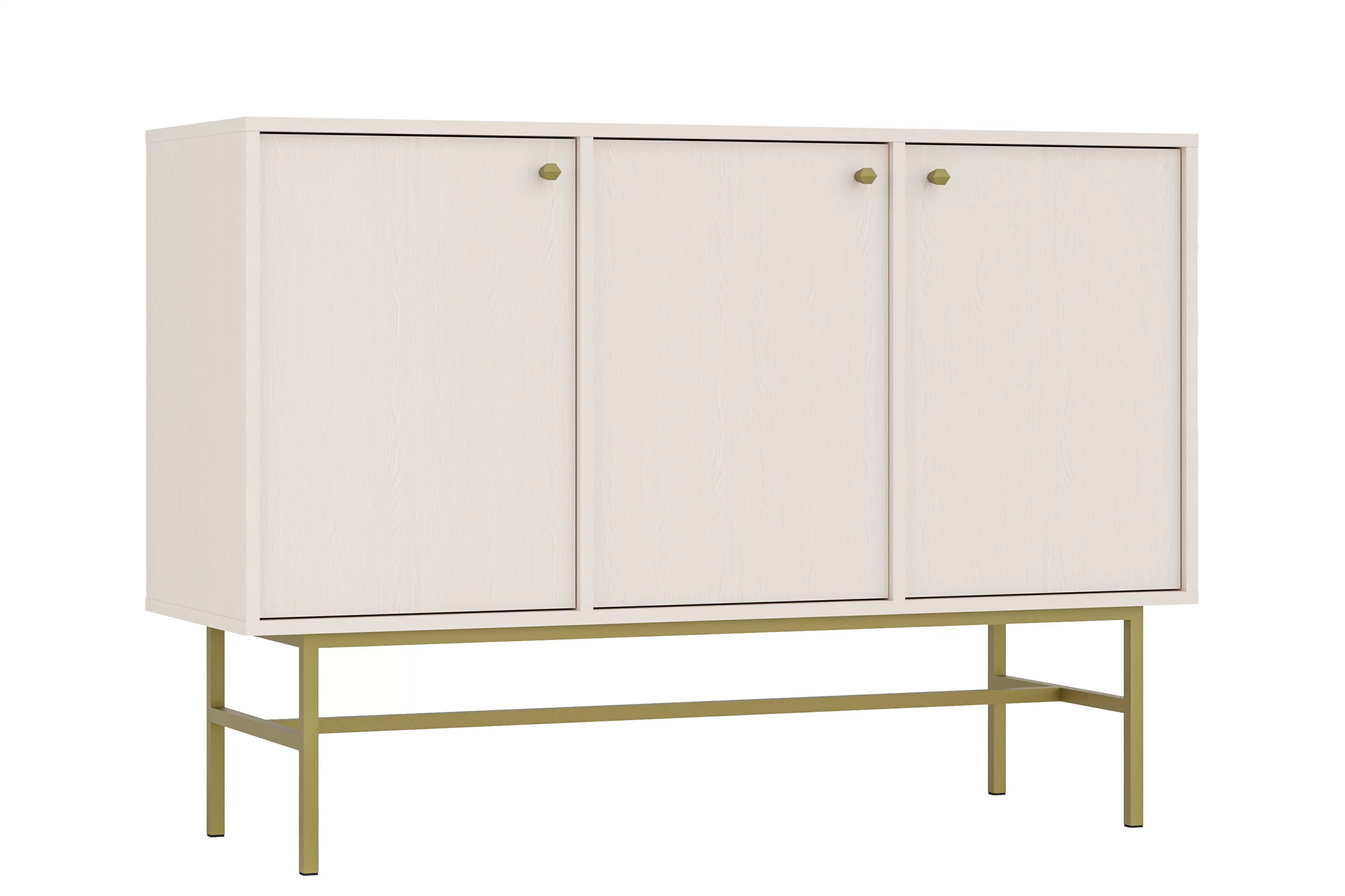 Piesková komoda Lotina 125 cm s tromi dverami - zlatý rám Komoda Lotina 125 cm trojdverová - Béžová Pieskový / zlaté Rošt