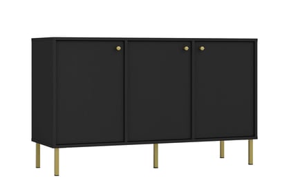 Čierna grafitová komoda Lotina 125 cm s tromi dverami - zlaté nohy