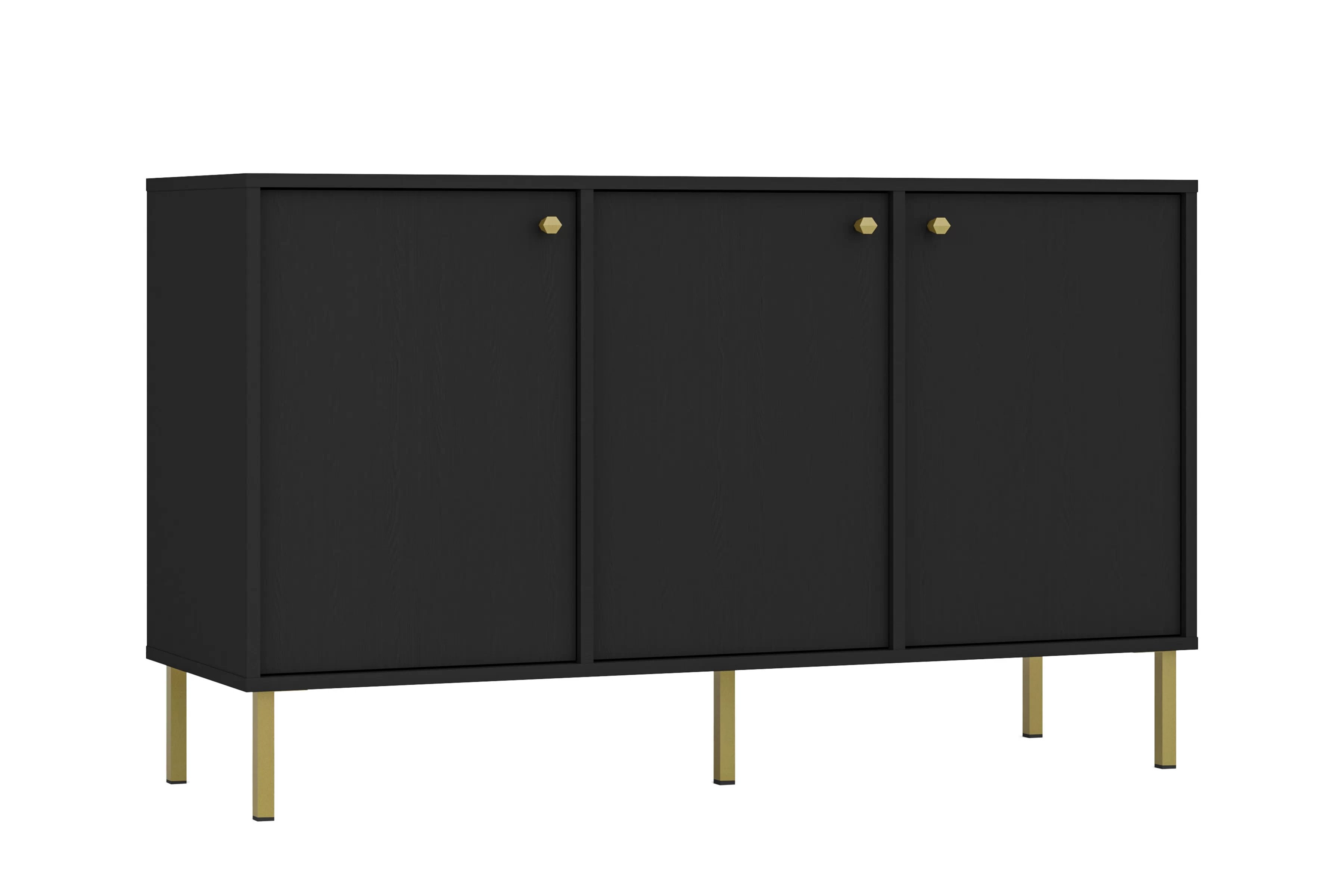 Čierna grafitová komoda Lotina 125 cm s tromi dverami - zlaté nohy Komoda Lotina 125 cm trojdverová - Čierny grafit / zlote nožičky
