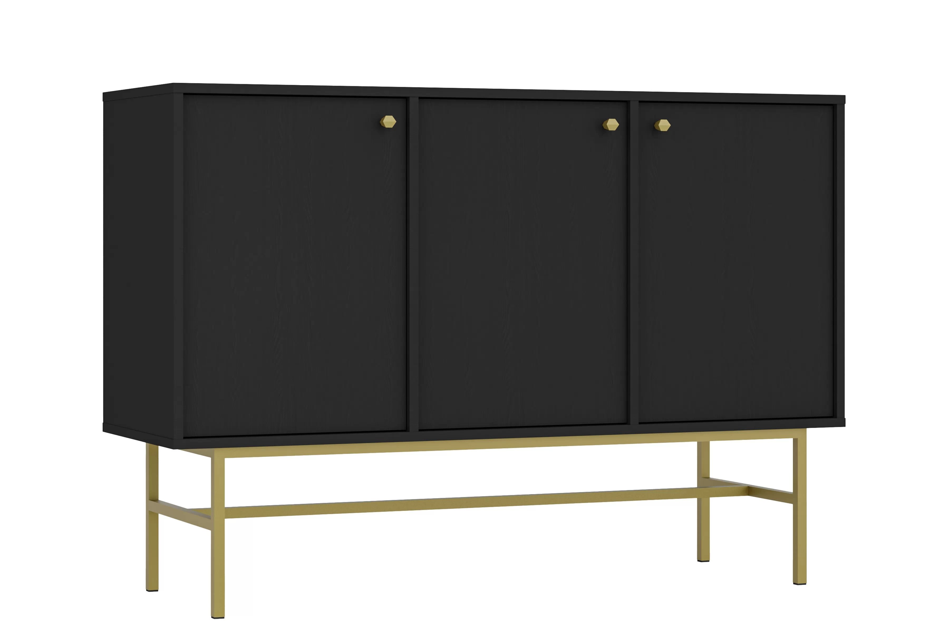 Čierna grafitová komoda Lotina 125 cm s tromi dverami - zlatý rám Komoda Lotina 125 cm trojdverová - Čierny grafit / zlaté Rošt