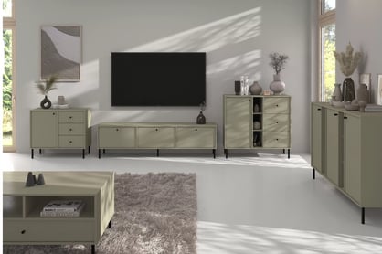 Trojdverová komoda Lotina 125 cm - eukalyptus / čierne nohy Komoda Lotina 125 cm trojdverová - eukaliptus / čierny nožičky