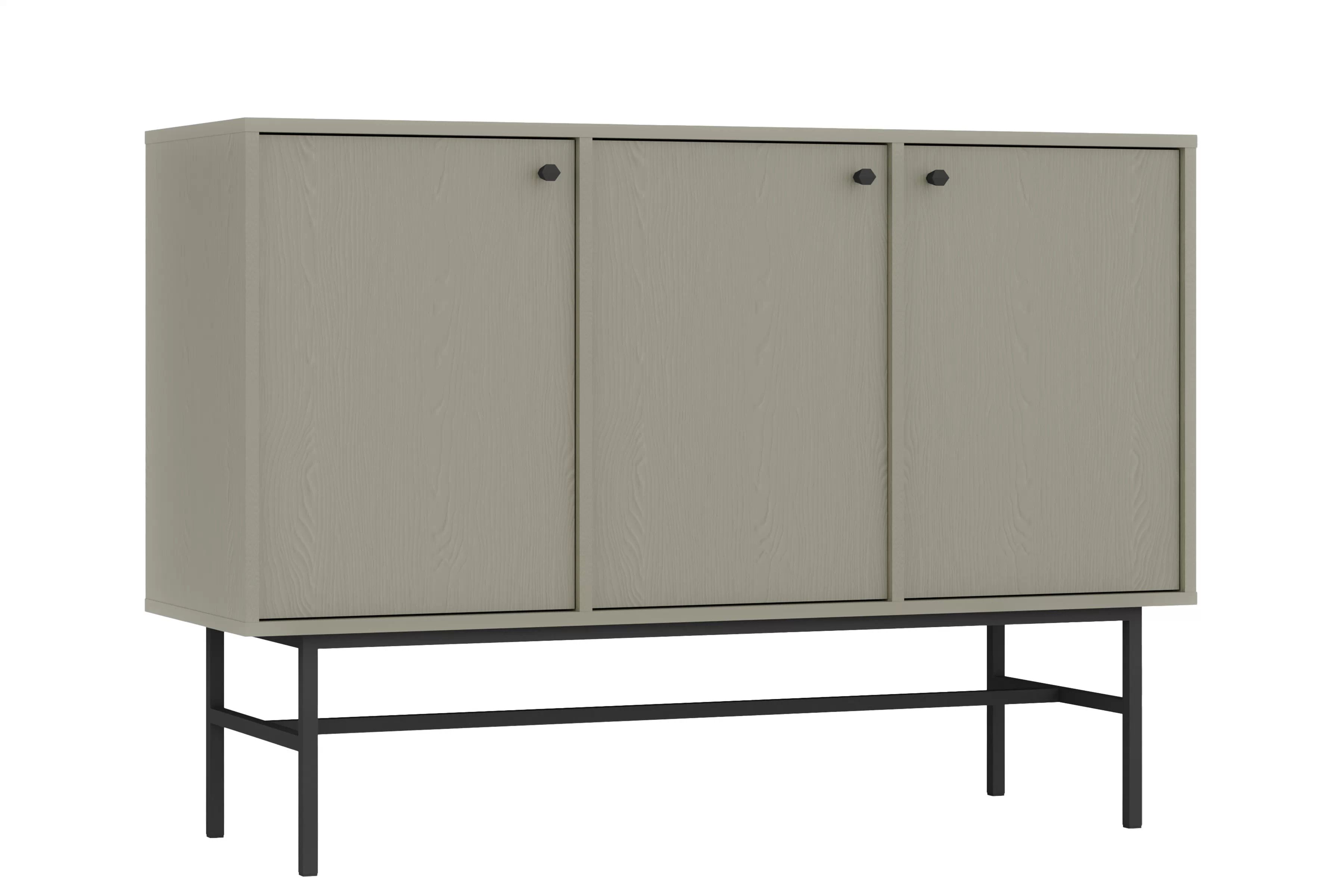 Tridverová komoda Lotina 125 cm - eukalyptus / čierny rám Komoda Lotina 125 cm trojdverová - eukaliptus / Čierny Rošt