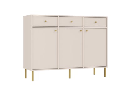 Bežová trojdverová komoda Lotina 125 cm so zásuvkami - piesková / zlaté nohy Komoda Lotina 125 cm trojdverová so zásuvkami - Béžová Pieskový / zlote nožičky