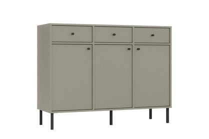 Tríjdverová komoda Lotina 125 cm so zásuvkami - eukalyptus / čierne nohy