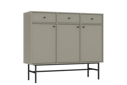 Trojdverová komoda Lotina 125 cm so zásuvkami - eukalyptus / čierny rám