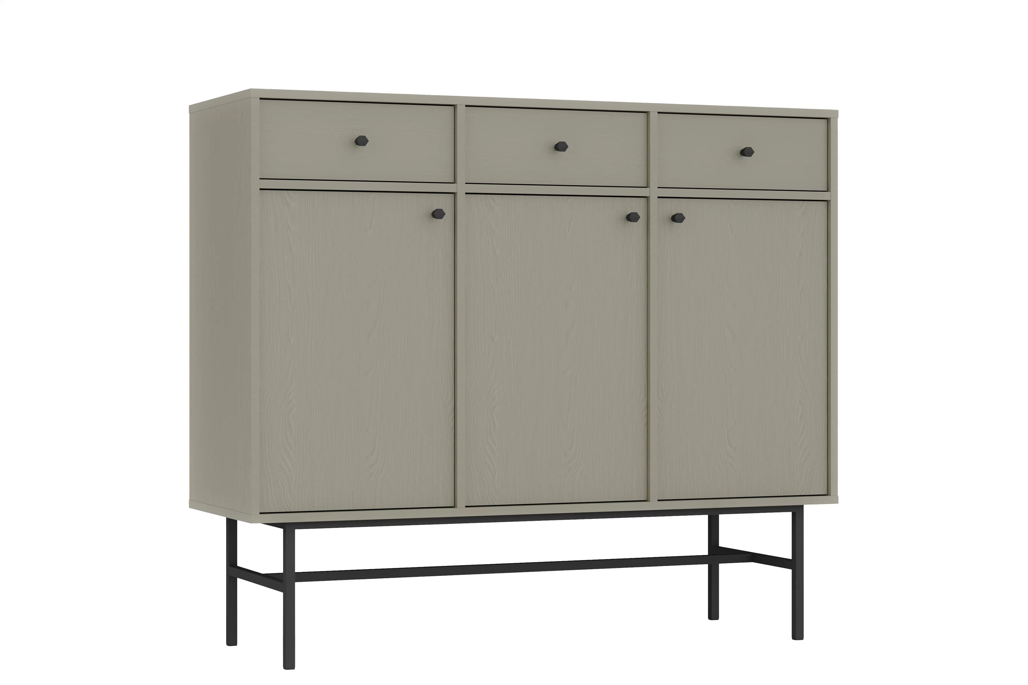 Trojdverová komoda Lotina 125 cm so zásuvkami - eukalyptus / čierny rám Komoda Lotina 125 cm trojdverová so zásuvkami - eukaliptus / Čierny Rošt