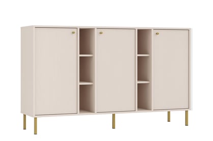 Bežová trojdverová komoda Lotina 158 cm s policami - piesková / zlaté nohy