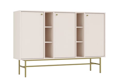 Bežová komoda Lotina 158 cm s tromi dverami a policami - piesková / zlatý rám Komoda Lotina 158 cm trojdverová z wnekami - Béžová Pieskový / zlaté Rošt