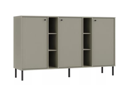 Trojdverová komoda Lotina 158 cm s policami - eukalyptus / čierne nohy