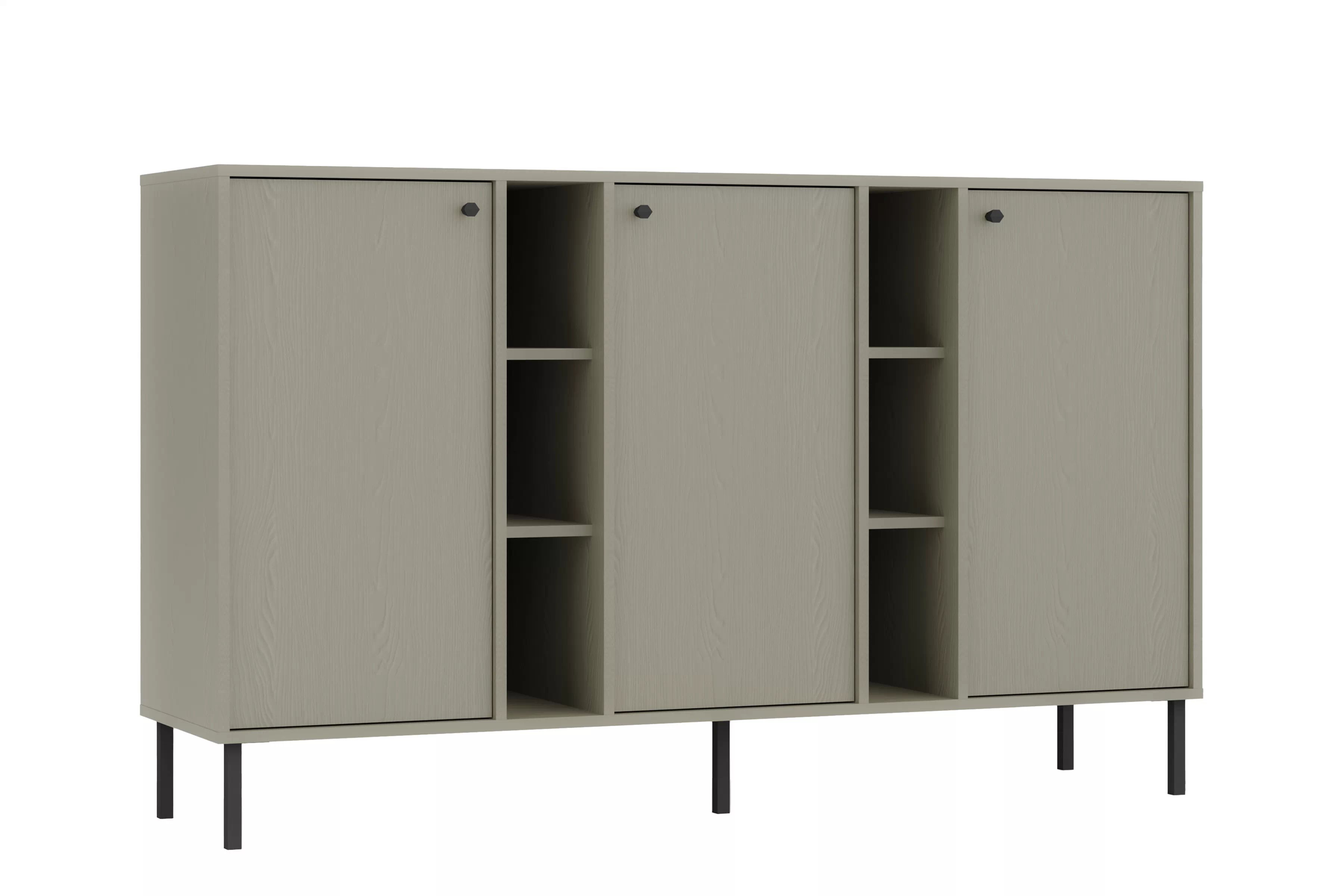 Trojdverová komoda Lotina 158 cm s policami - eukalyptus / čierne nohy Komoda Lotina 158 cm trojdverová z wnekami - eukaliptus / čierny nožičky