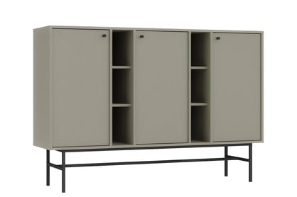 Trojdverová komoda Lotina 158 cm s policami - eukalyptus / čierny rám