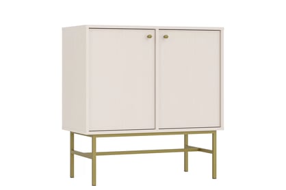 Moderní komoda Lotina 84 cm dvoudveřová - béžový pískový / zlatý rám