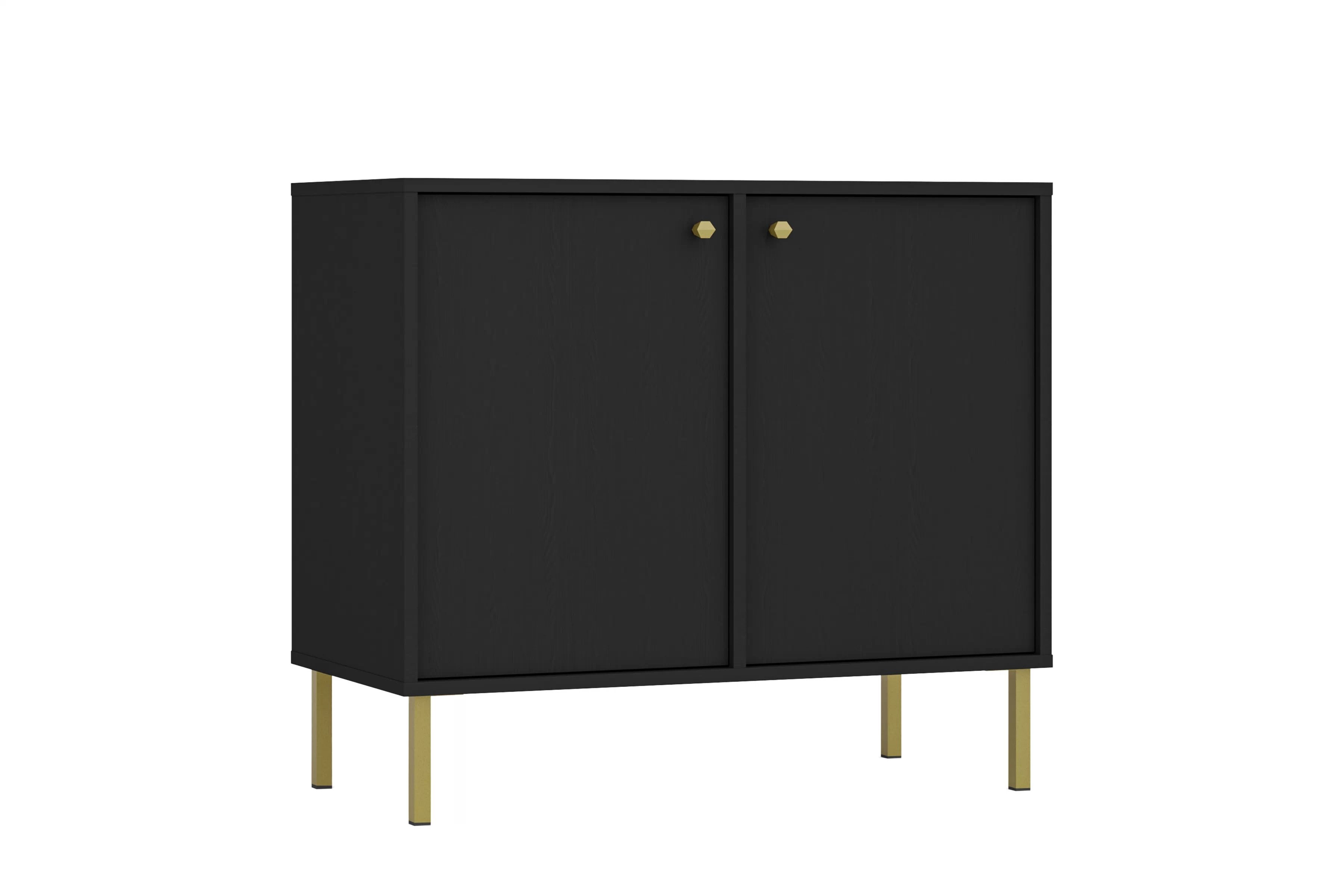 Čierna grafitová komoda Lotina 84 cm s dvoma dverami - zlaté nohy Komoda Lotina 84 cm dvojdverová - Čierny grafit / zlote nožičky