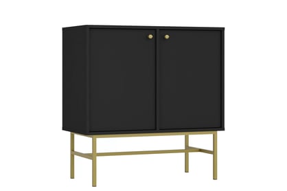 Černá grafitová komoda Lotina 84 cm dvoudveřová - zlatý rám