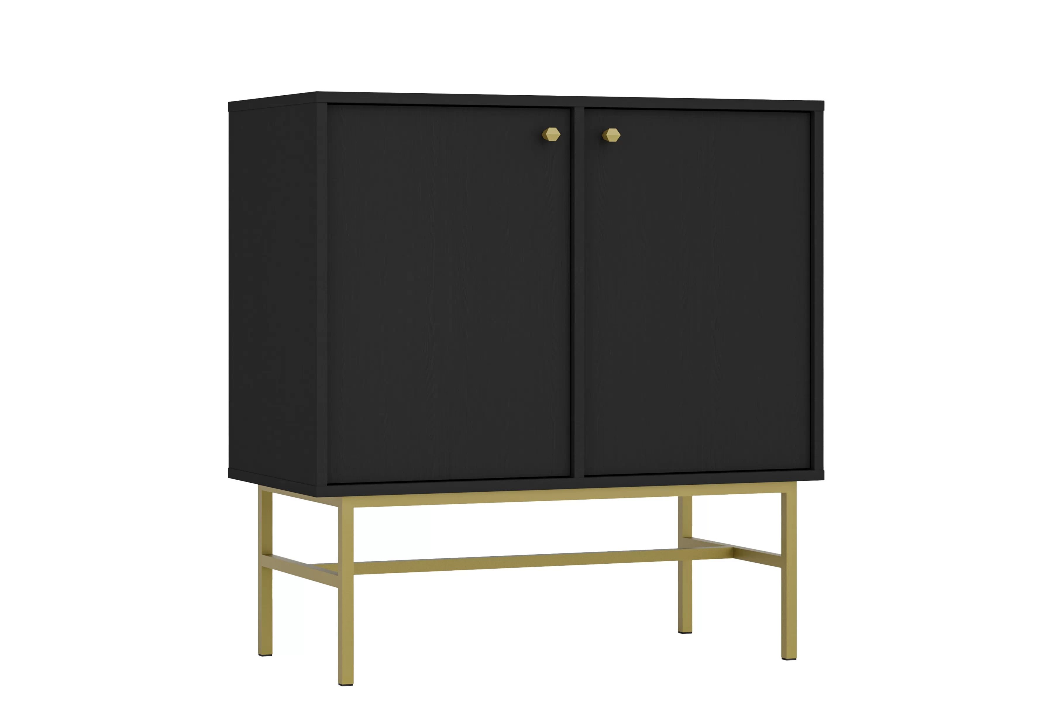 Černá grafitová komoda Lotina 84 cm dvoudveřová - zlatý rám Komoda Lotina 84 cm dvoudveřová - černá grafit / zlatá Rošt