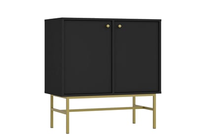 Čierna grafitová komoda Lotina 84 cm s dvoma dverami - zlatý rám