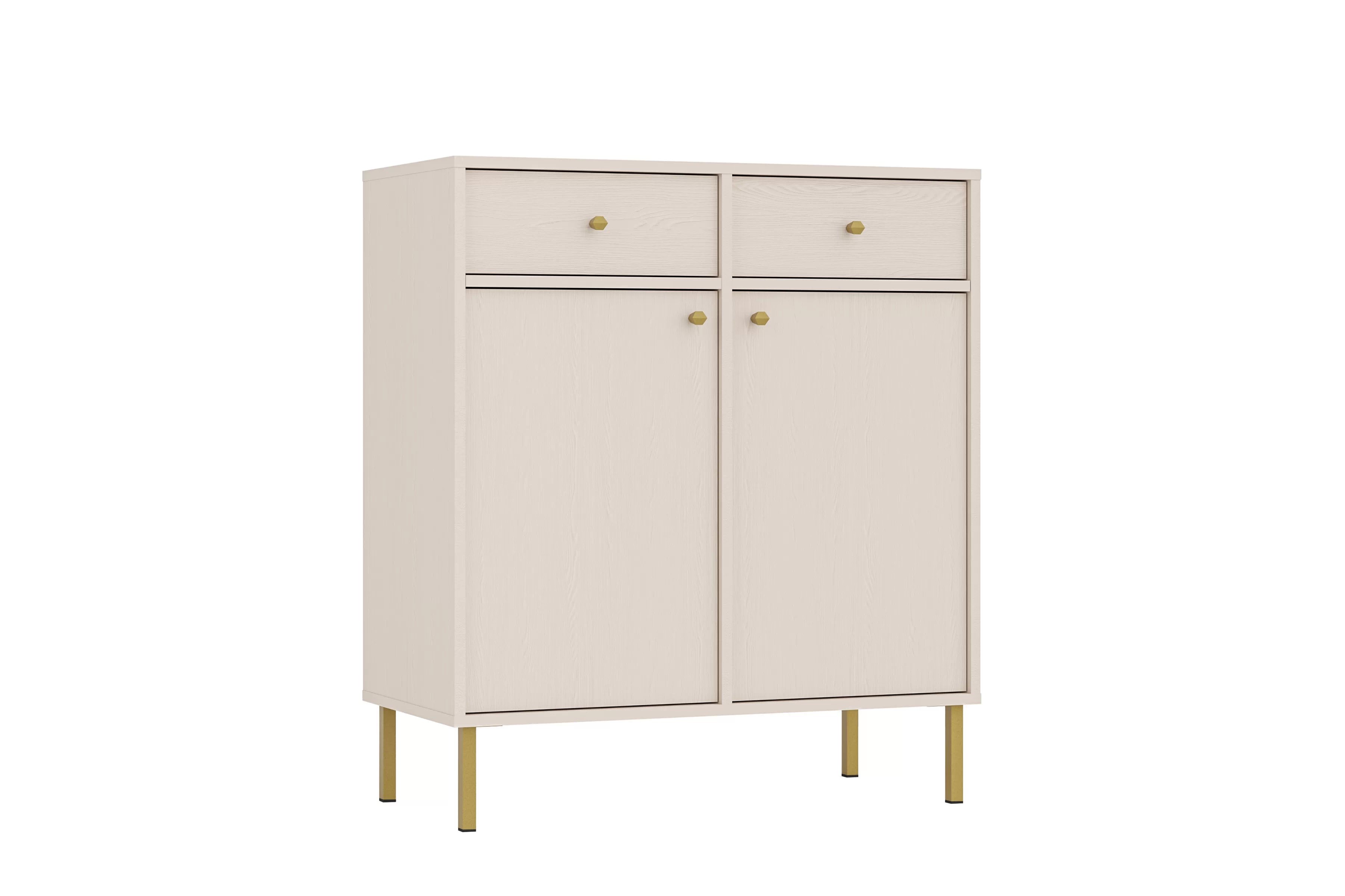 Dvojdverová komoda Lotina 84 cm so zásuvkami - pieskový béžový / zlaté nohy Komoda Lotina 84 cm dvojdverová so zásuvkami - Béžová Pieskový / zlote nožičky