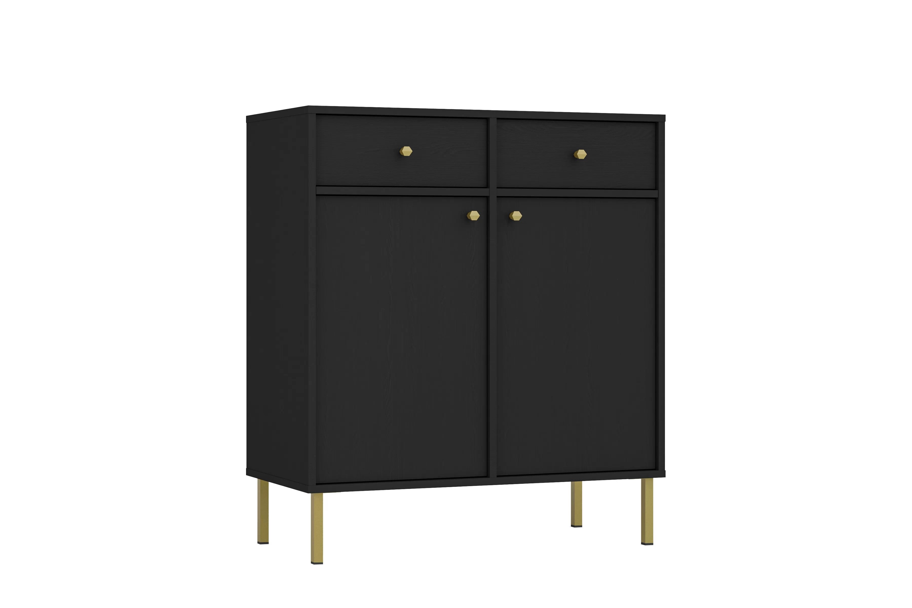 Čierna komoda Lotina 84 cm s dvoma dverami a zásuvkami - čierny grafit / zlaté nohy Komoda Lotina 84 cm dvojdverová so zásuvkami - Čierny grafit / zlote nožičky