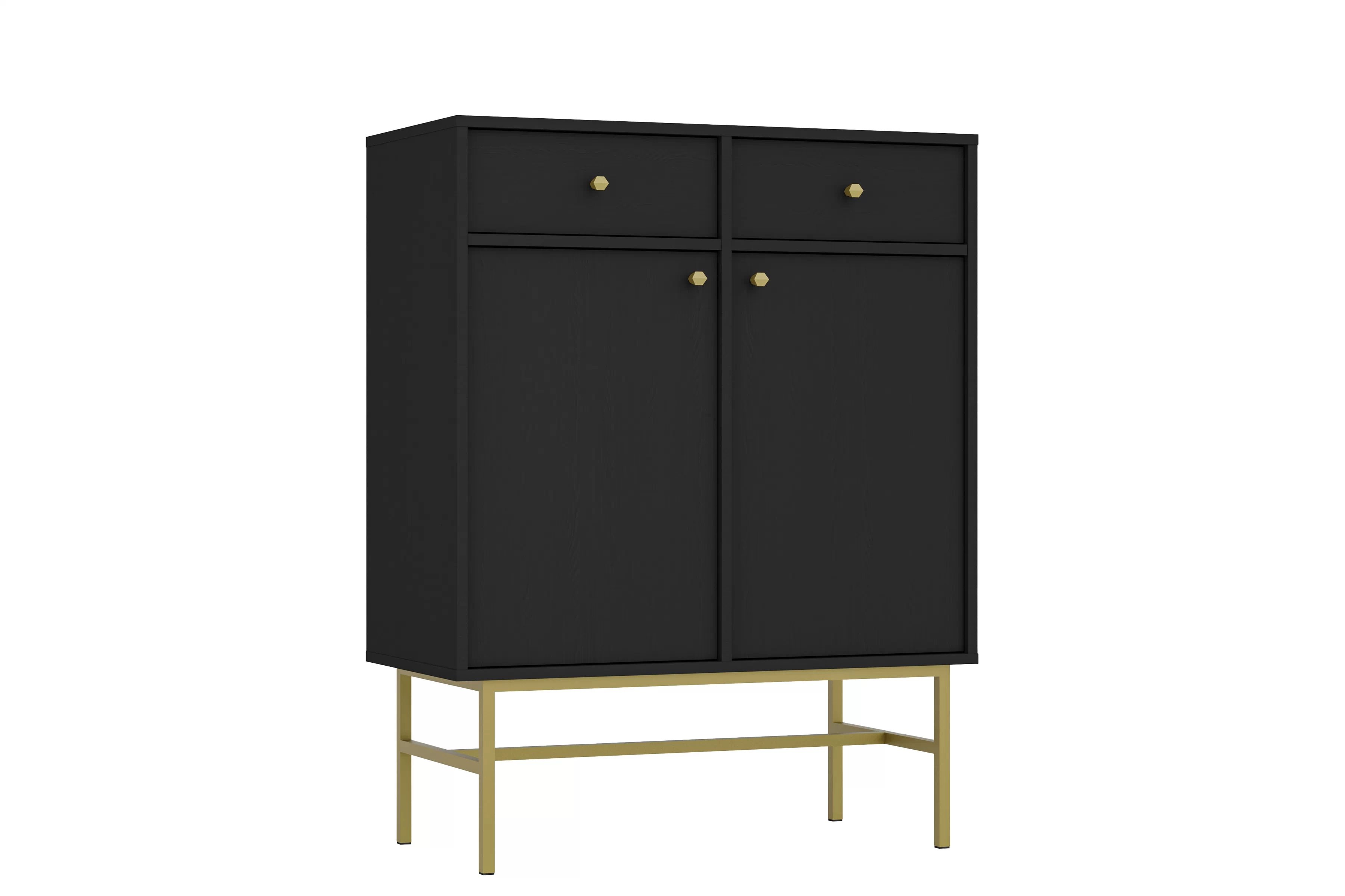 Čierna komoda Lotina 84 cm s dvoma dverami a zásuvkami - čierny grafit / zlatý rám Komoda Lotina 84 cm dvojdverová so zásuvkami - Čierny grafit / zlaté Rošt