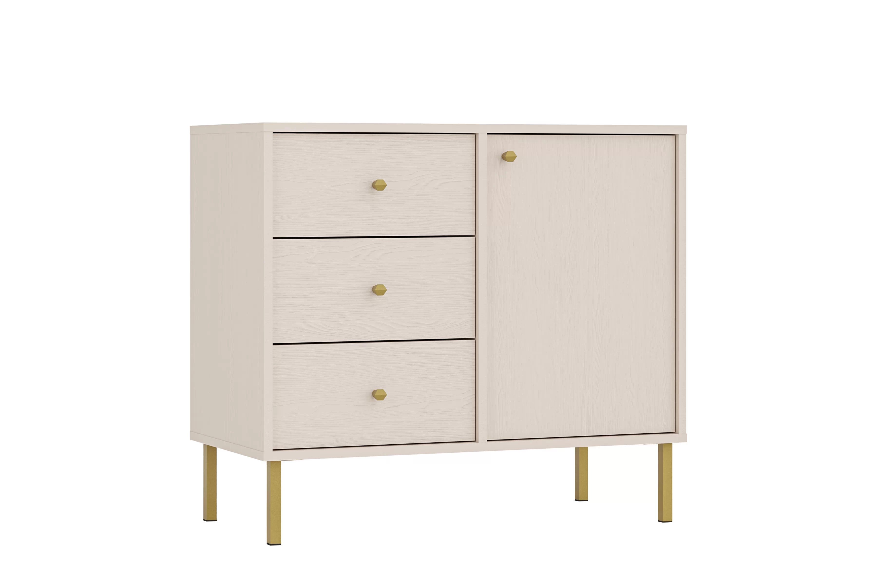 Jednodverová komoda Lotina 84 cm so zásuvkami - pieskový béžový / zlaté nohy Komoda Lotina 84 cm jednodverová so zásuvkami - Béžová Pieskový / zlote nožičky