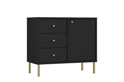 Čierna grafitová komoda Lotina 84 cm s jednými dverami a zásuvkami - zlaté nohy