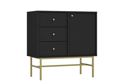 Jednodverová komoda Lotina 84 cm so zásuvkami - čierny grafit / zlatý rám Komoda Lotina 84 cm jednodverová so zásuvkami - Čierny grafit / zlaté Rošt