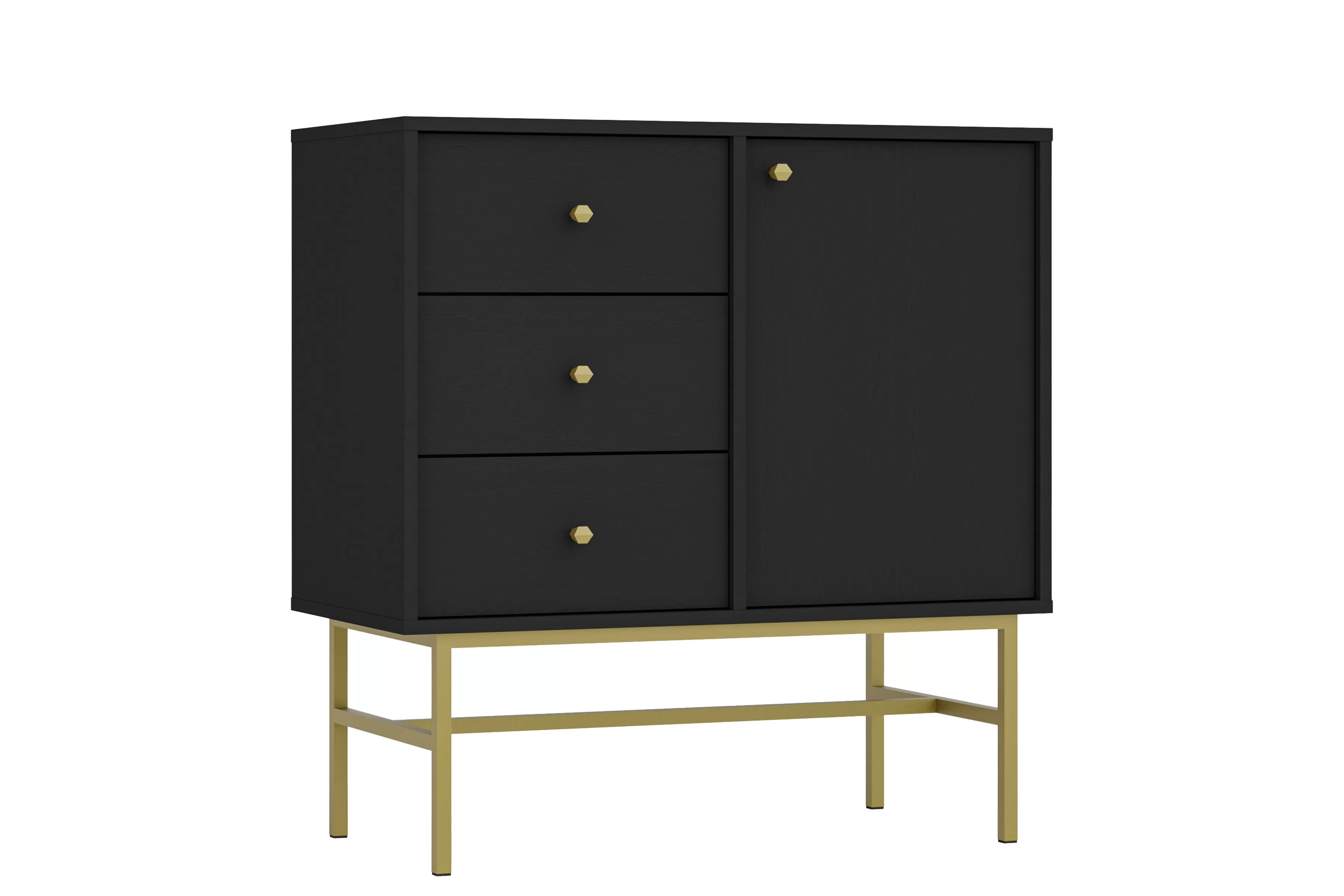 Jednodverová komoda Lotina 84 cm so zásuvkami - čierny grafit / zlatý rám Komoda Lotina 84 cm jednodverová so zásuvkami - Čierny grafit / zlaté Rošt