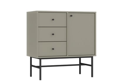 Jednodverová komoda Lotina 84 cm so zásuvkami - eukalyptus / čierny rám