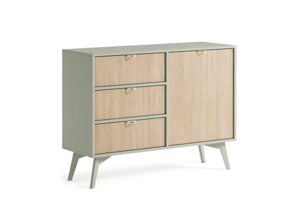 Jednodverová komoda Lumira 106 cm so zásuvkami - eukalyptus / škandinávska rybia kosť