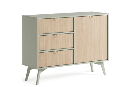 Jednodverová komoda Lumira 106 cm so zásuvkami - eukalyptus / škandinávska rybia kosť