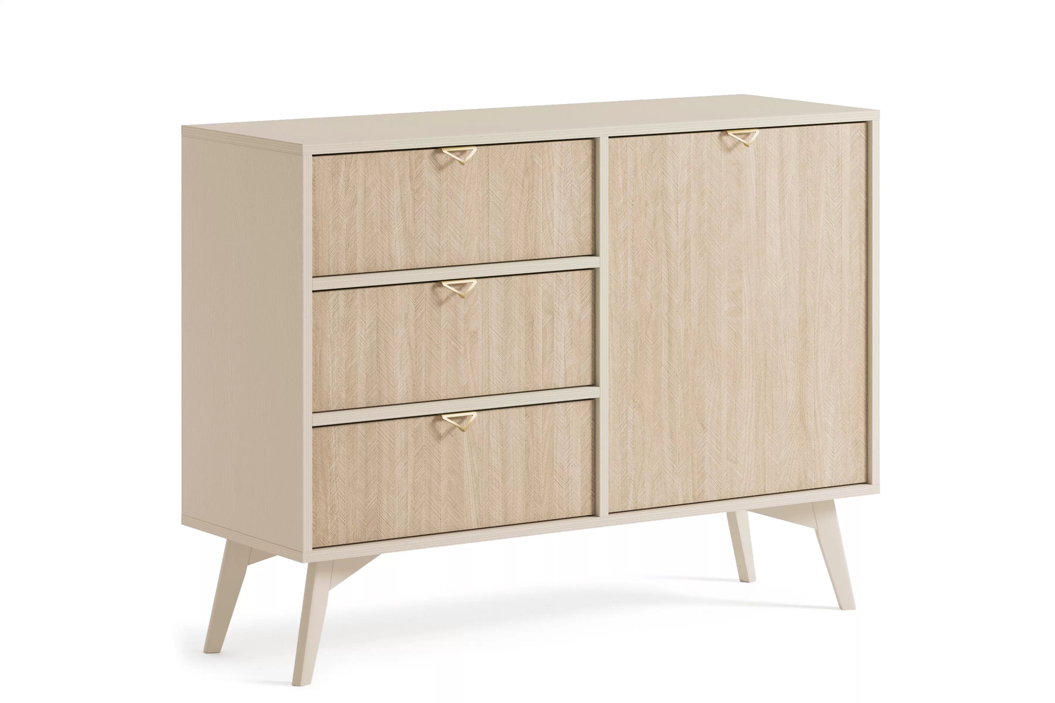 Jednodverová komoda Lumira 106 cm so zásuvkami - piesková / škandinávsky rybina Komoda Lumira 106 cm jednodverová so zásuvkami - Pieskový / jodelka skandi