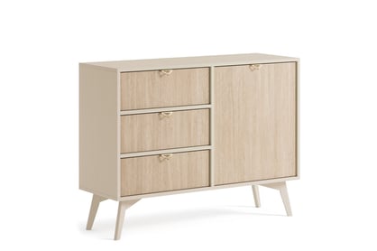 Jednodverová komoda Lumira 106 cm so zásuvkami - piesková / škandinávsky rybina