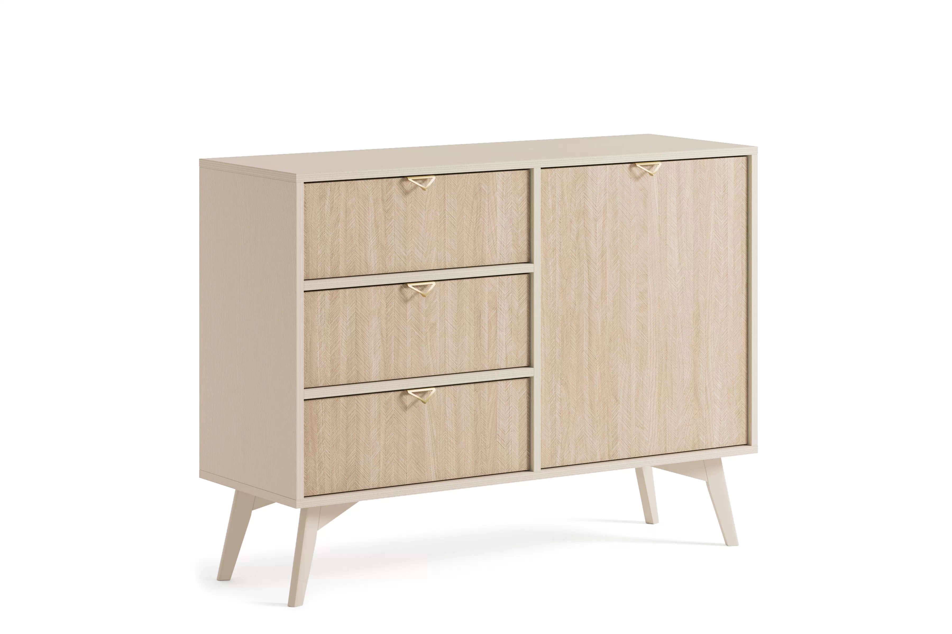 Jednodverová komoda Lumira 106 cm so zásuvkami - piesková / škandinávsky rybina Komoda Lumira 106 cm jednodverová so zásuvkami - Pieskový / jodelka skandi