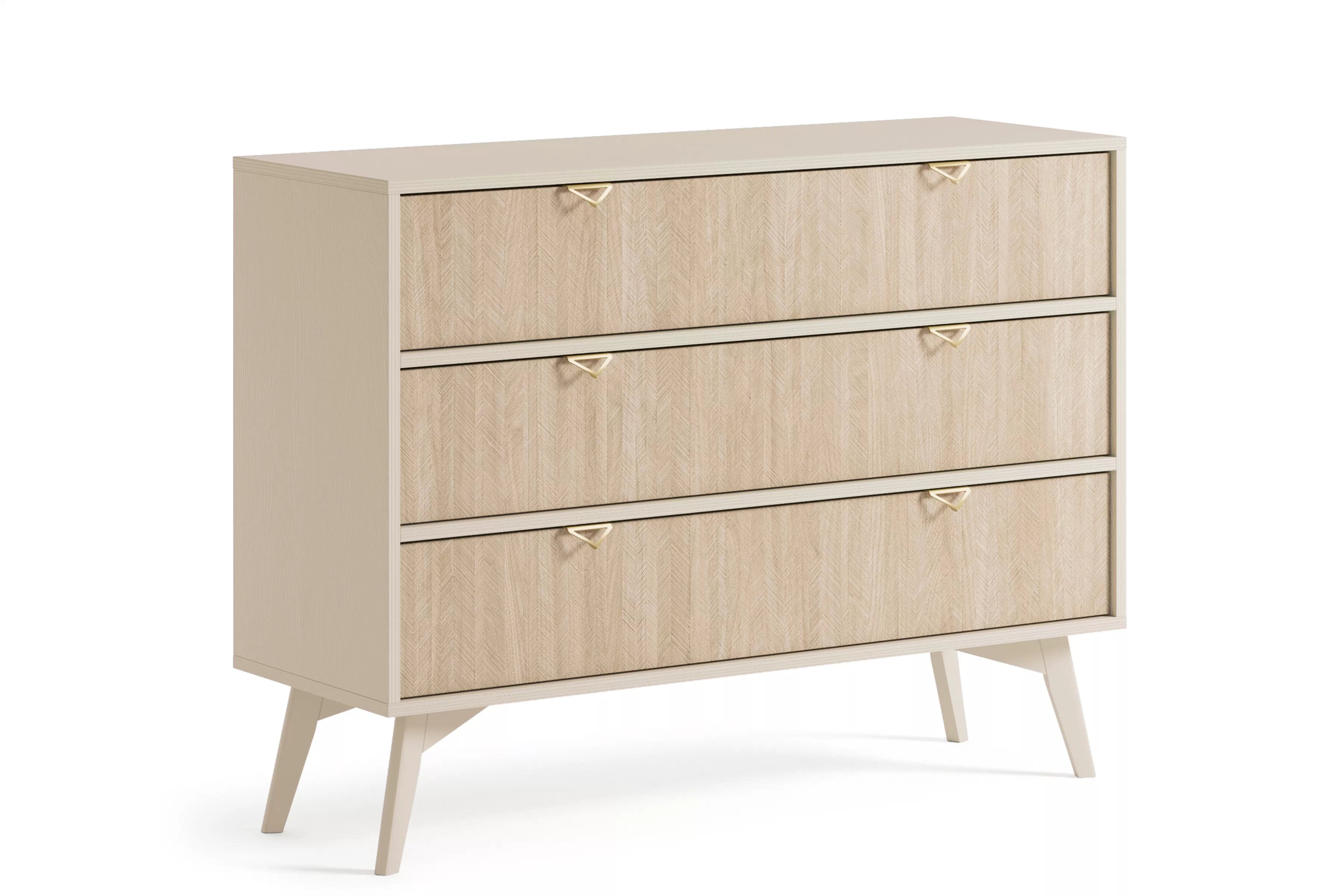 Piesková komoda Lumira 106 cm s tromi zásuvkami - škandinávsky vzor Komoda Lumira 106 cm s tromi zásuvkami - Pieskový / jodelka skandi