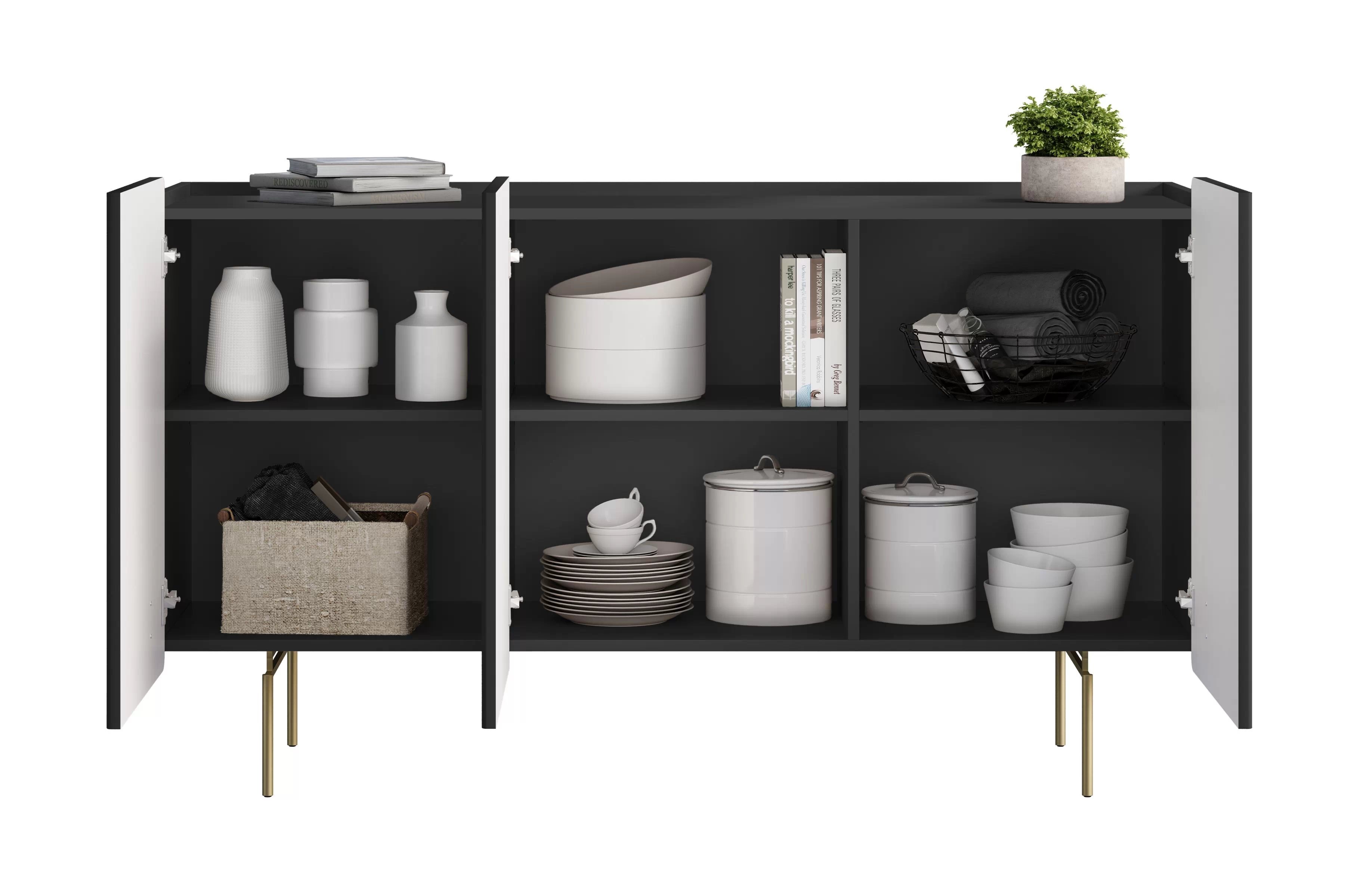 Komoda Malmi 150 cm - černý mat / zlaté nožky Komoda Malmi 150 cm - černá mat / zlote nozki