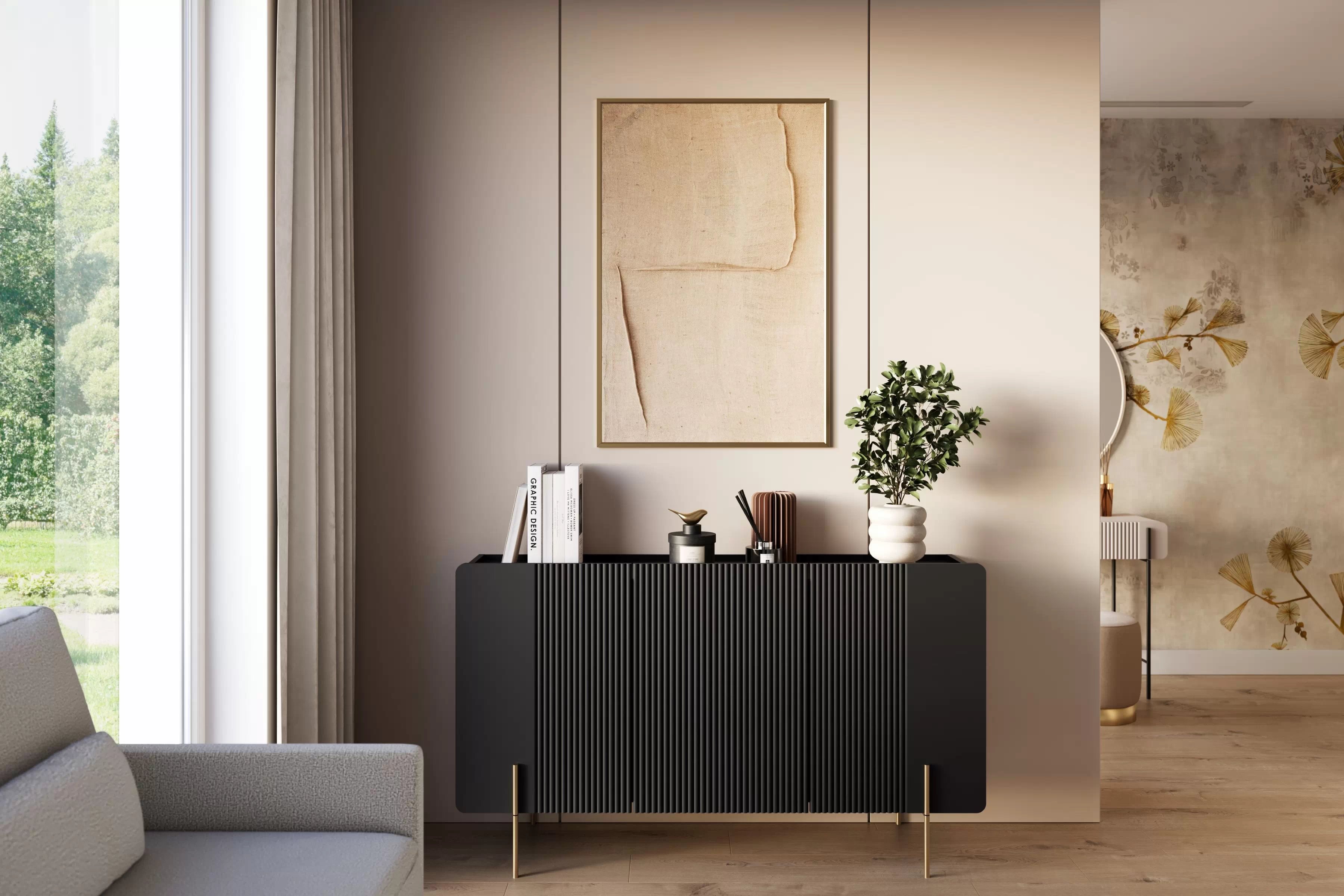 Komoda Malmi 150 cm - černý mat / zlaté nožky Komoda Malmi 150 cm - černá mat / zlote nozki