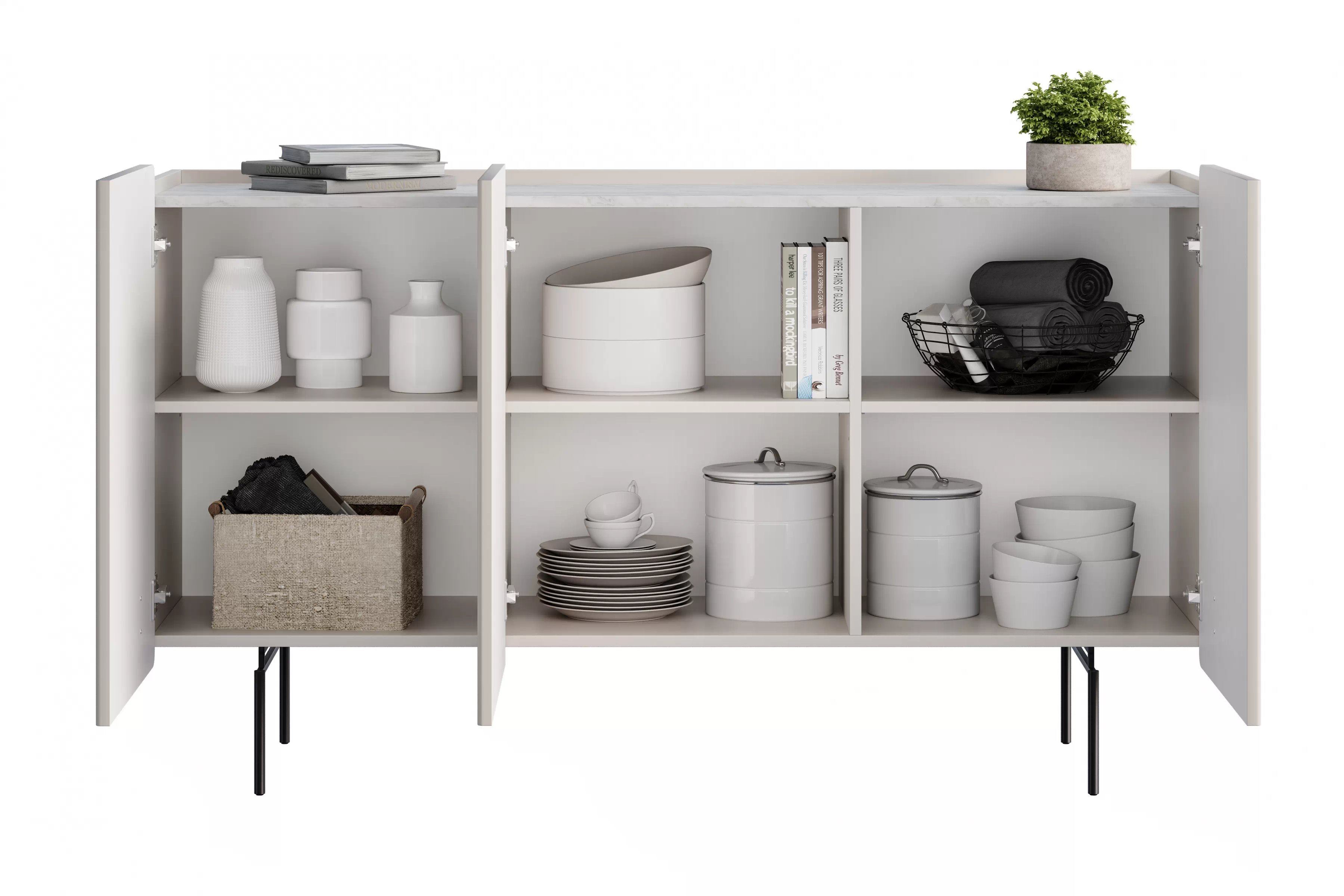 Komoda Malmi 150 cm - kašmírová / crema bianca / černé nožky Komoda Malmi 150 cm - kašmír / crema bianca / černá nozki