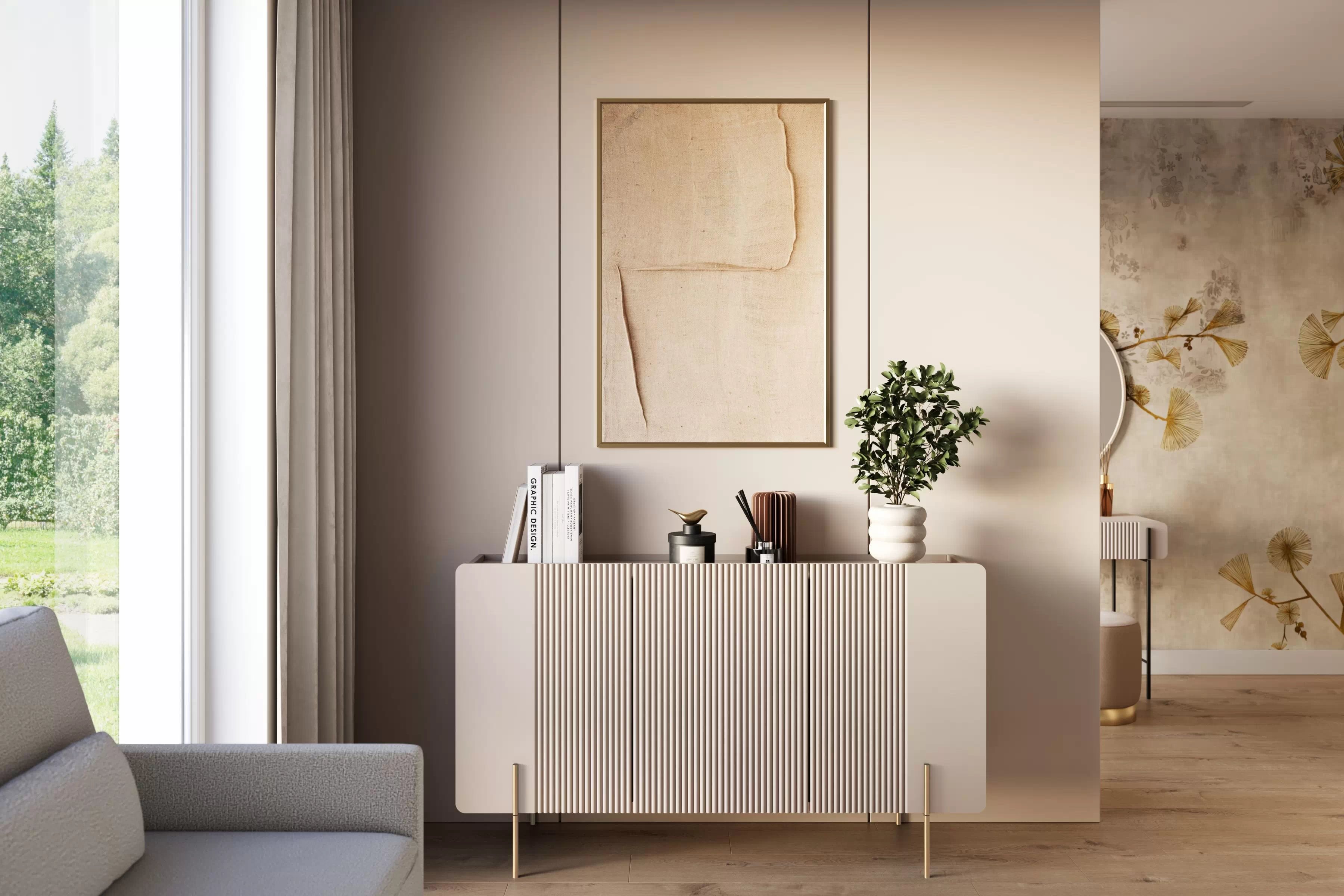 Komoda Malmi 150 cm - kašmírová / zlaté nožky Komoda Malmi 150 cm - kašmír / zlote nozki