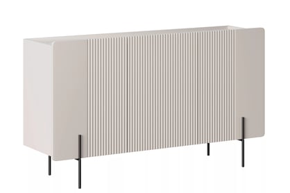 Komoda Malmi 150 cm třídveřová - kašmír / crema bianca / černé nohy