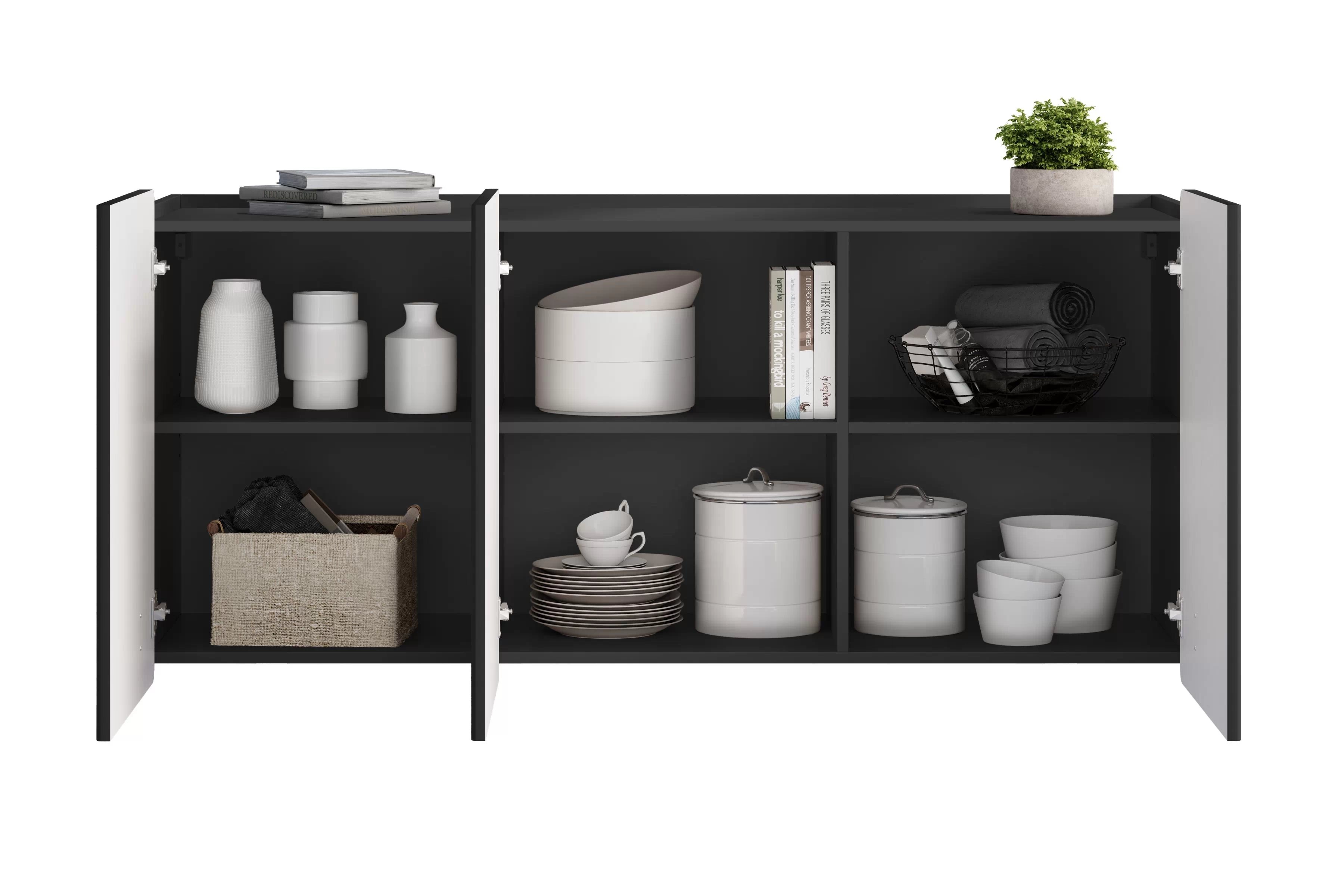 Závěsná komoda Malmi 150 cm - černý mat / černá Komoda Malmi 150 cm závěsná - černá mat / černá