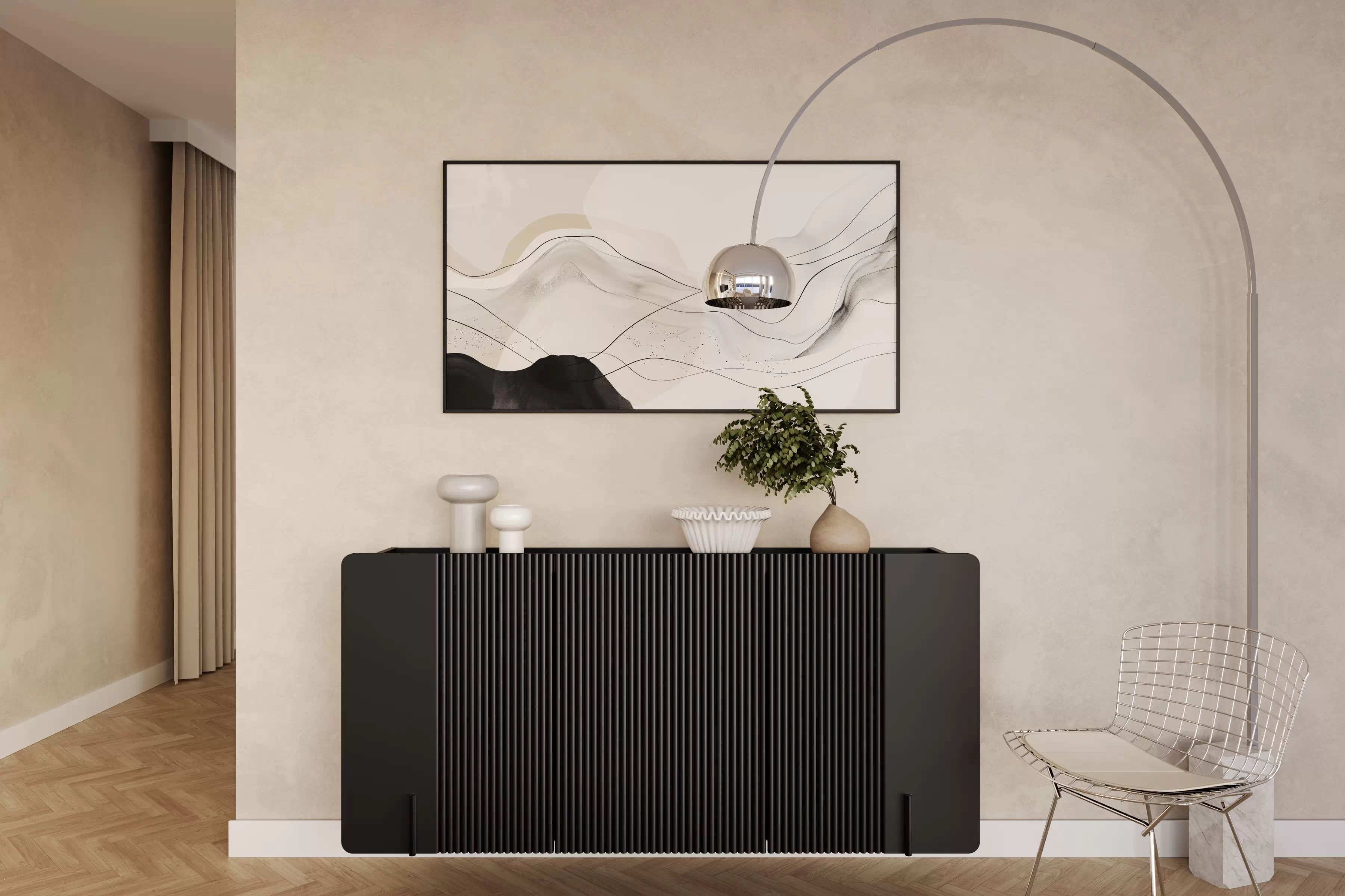 Závěsná komoda Malmi 150 cm - černý mat / černá Komoda Malmi 150 cm závěsná - černá mat / černá