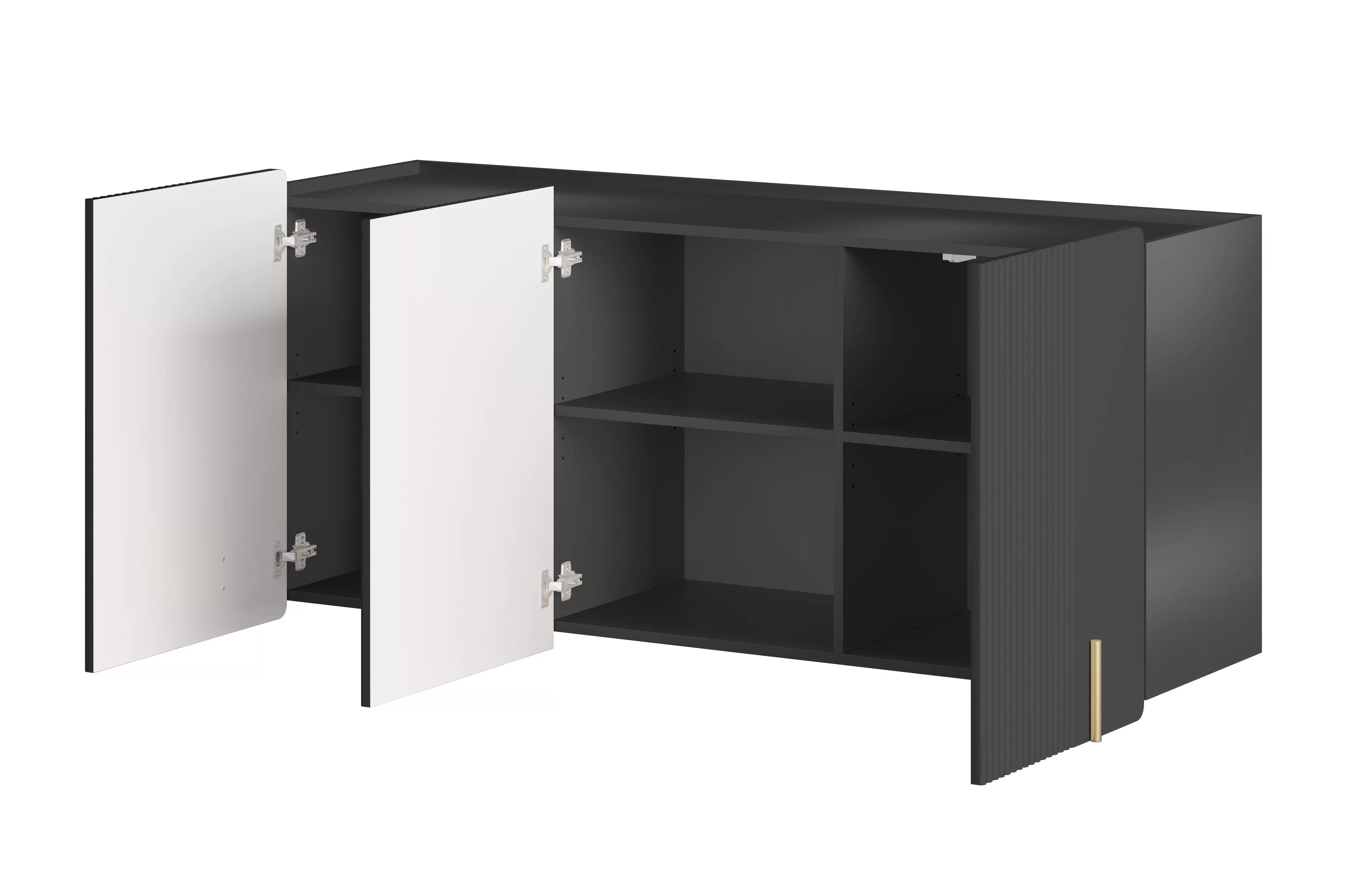 Závěsná komoda Malmi 150 cm - černý mat / zlatá Komoda Malmi 150 cm závěsná - černá mat / zlatá