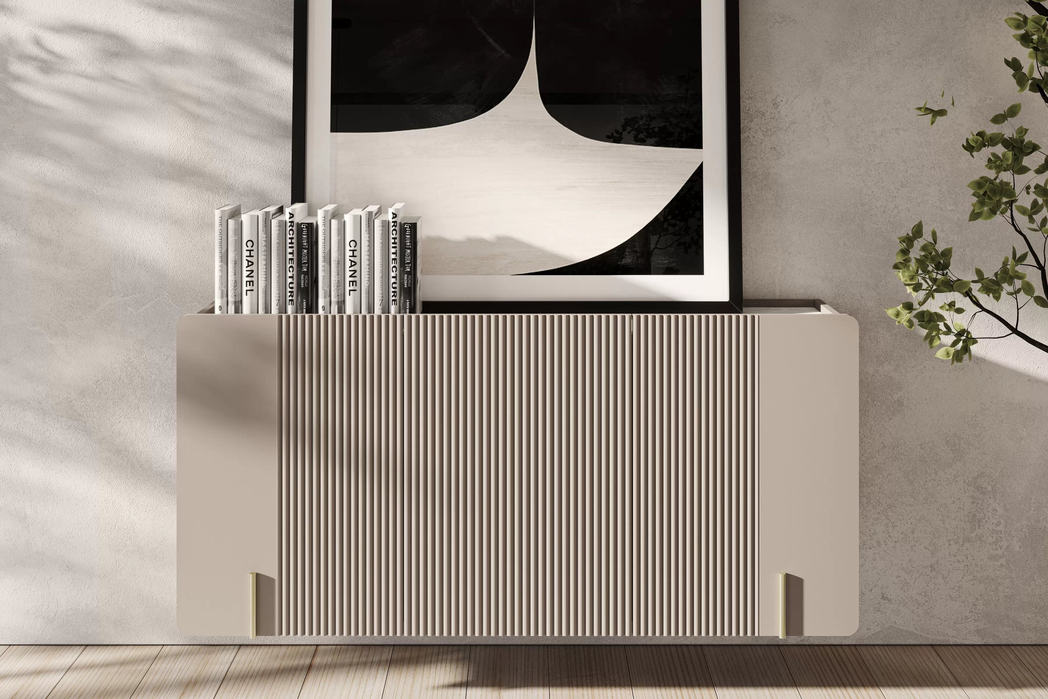 Závěsná komoda Malmi 150 cm - kašmír / crema bianca / zlatá Komoda Malmi 150 cm závěsná - kašmír / crema bianca / zlatá