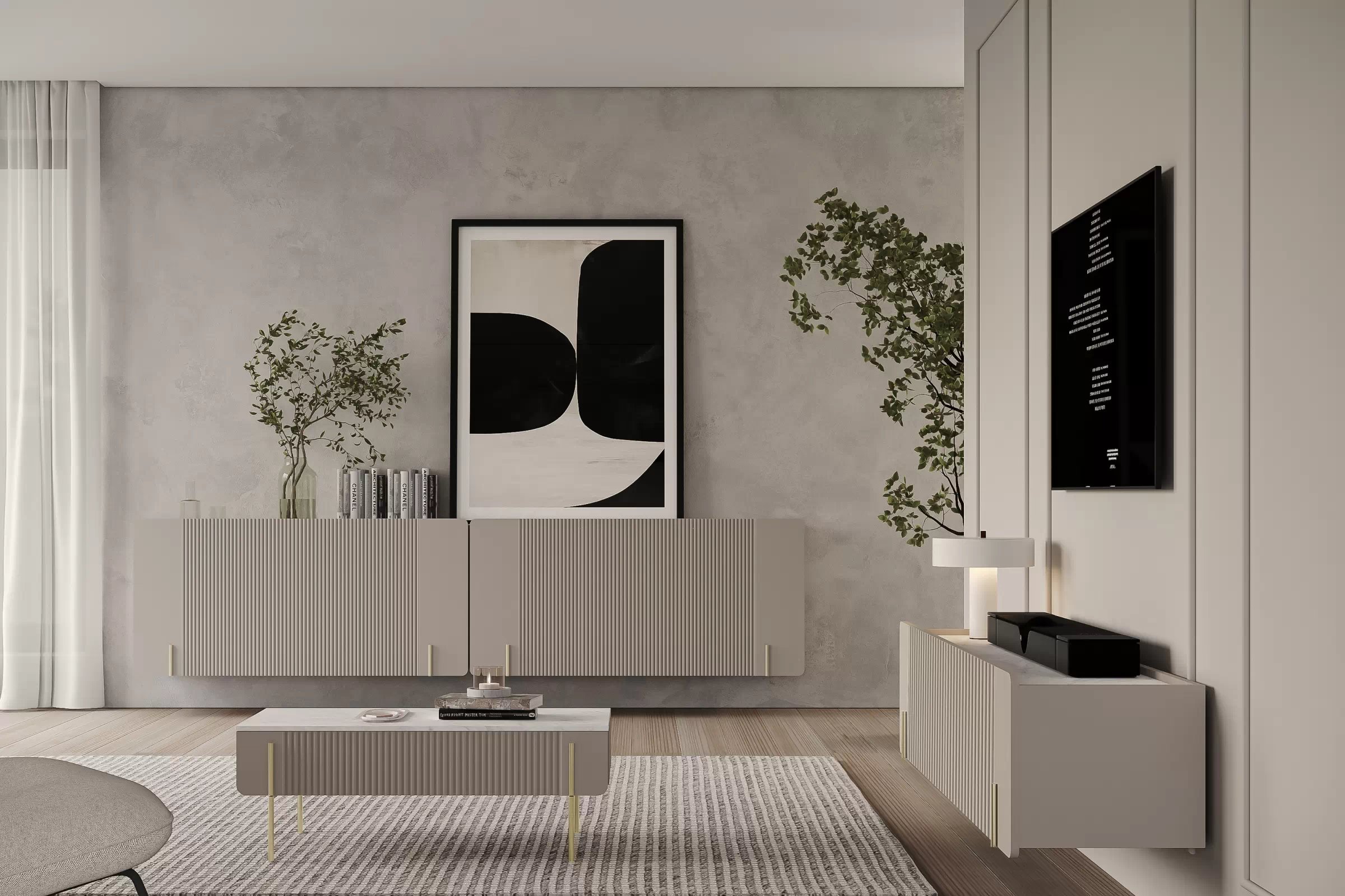 Závěsná komoda Malmi 150 cm - kašmír / crema bianca / zlatá Komoda Malmi 150 cm závěsná - kašmír / crema bianca / zlatá