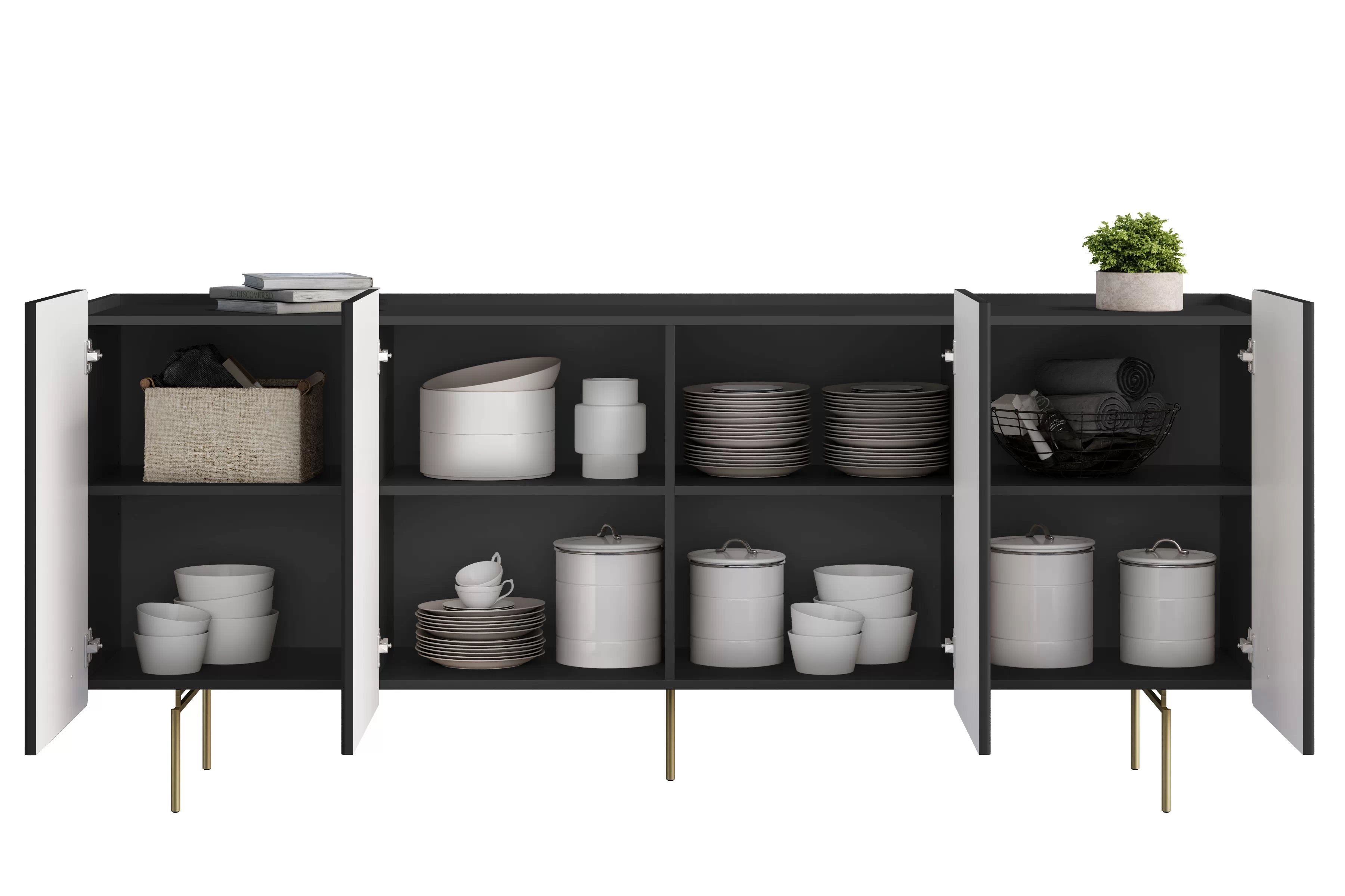 Komoda Malmi 200 cm - černý mat / zlaté nožky Komoda Malmi 200 cm - černá mat / zlote nozki