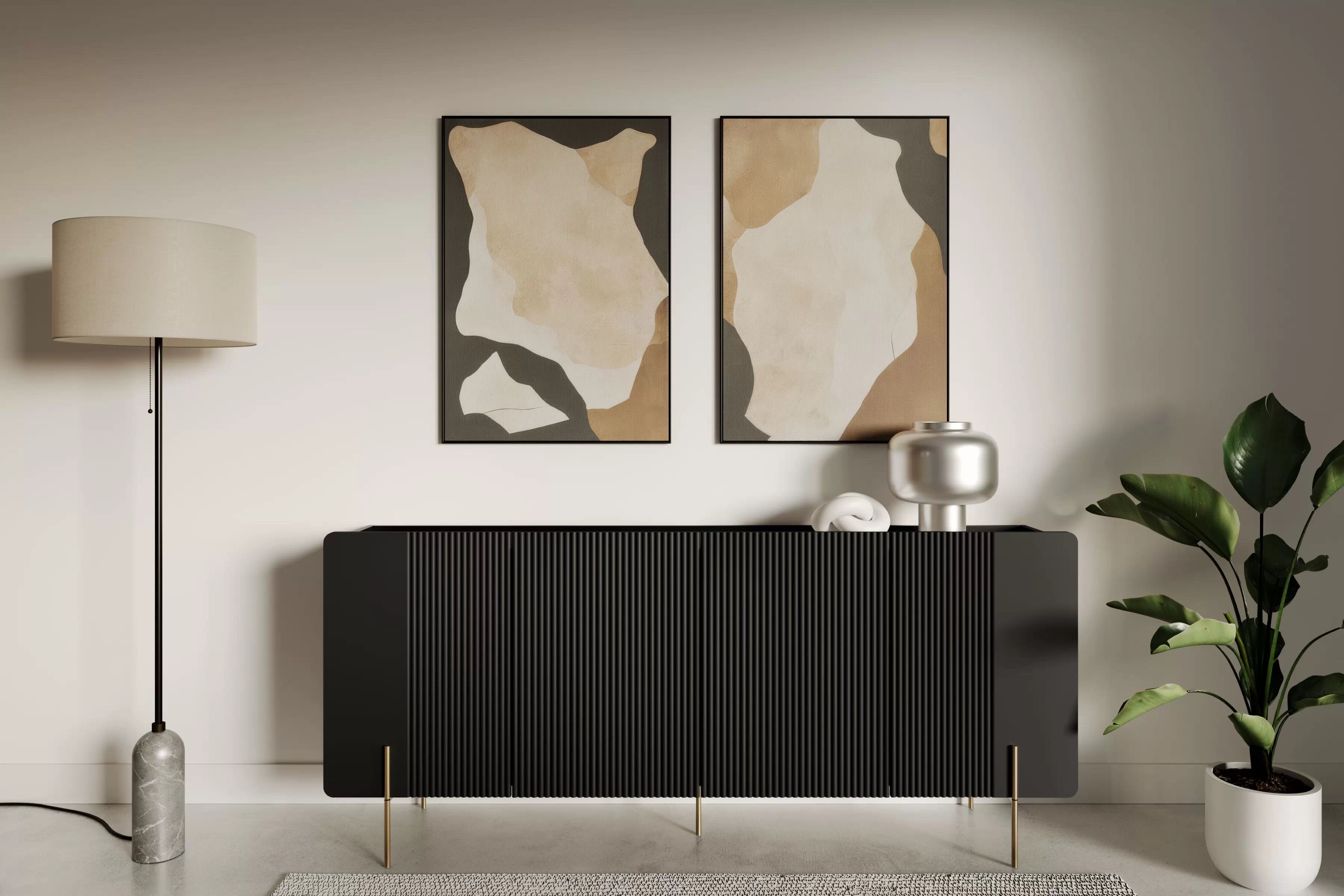 Komoda Malmi 200 cm - černý mat / zlaté nožky Komoda Malmi 200 cm - černá mat / zlote nozki