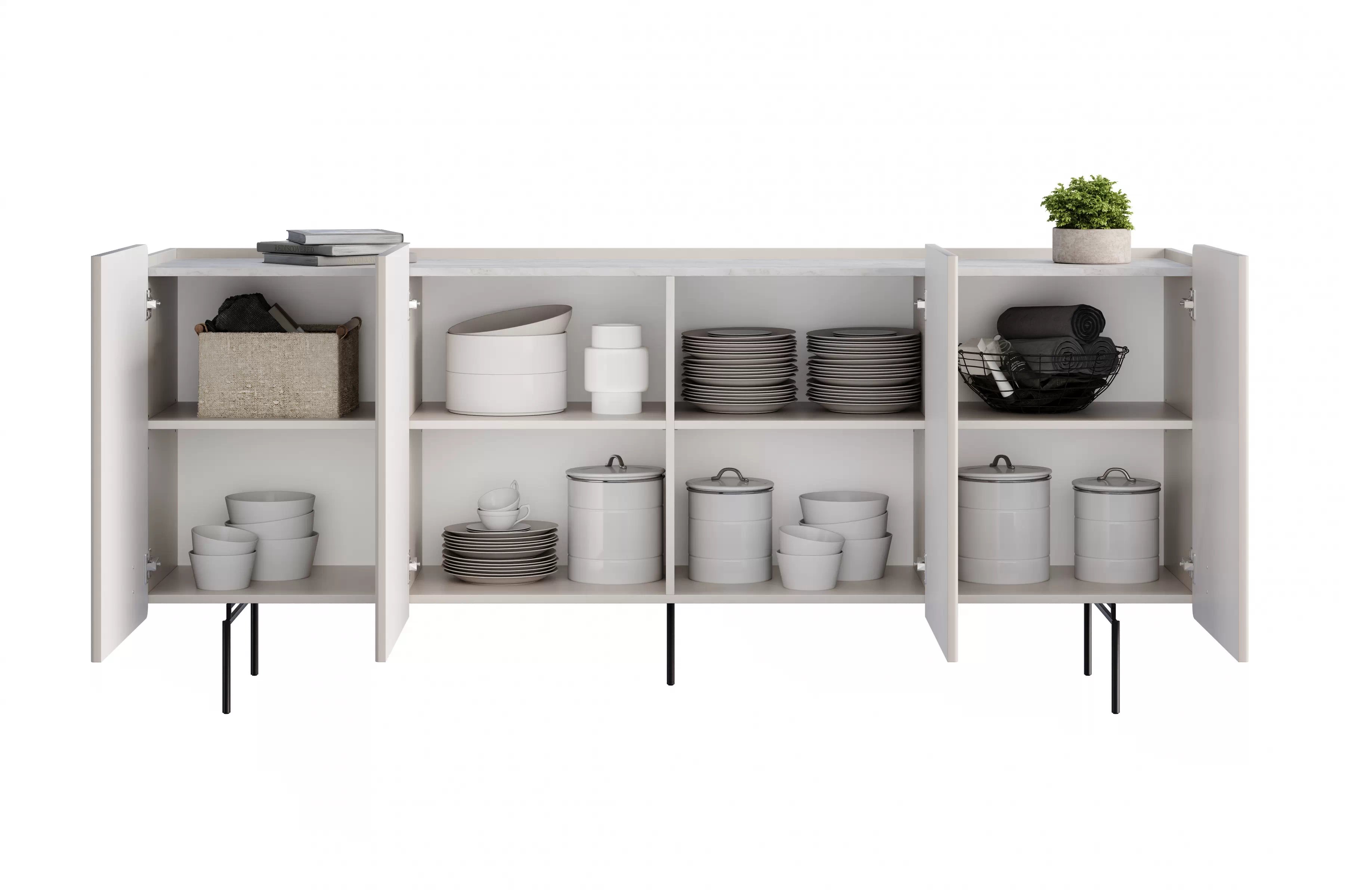 Komoda Malmi 200 cm - kašmírová / crema bianca / černé nožky Komoda Malmi 200 cm - kašmír / crema bianca / černá nozki